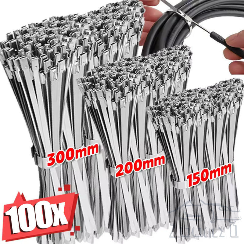 20-100ชิ้นสแตนเลสผูกสาย-หนักล็อคตัวเองเคเบิ้ลซิปผูก-อเนกประสงค์โลหะไอเสียห่อล็อคผูก