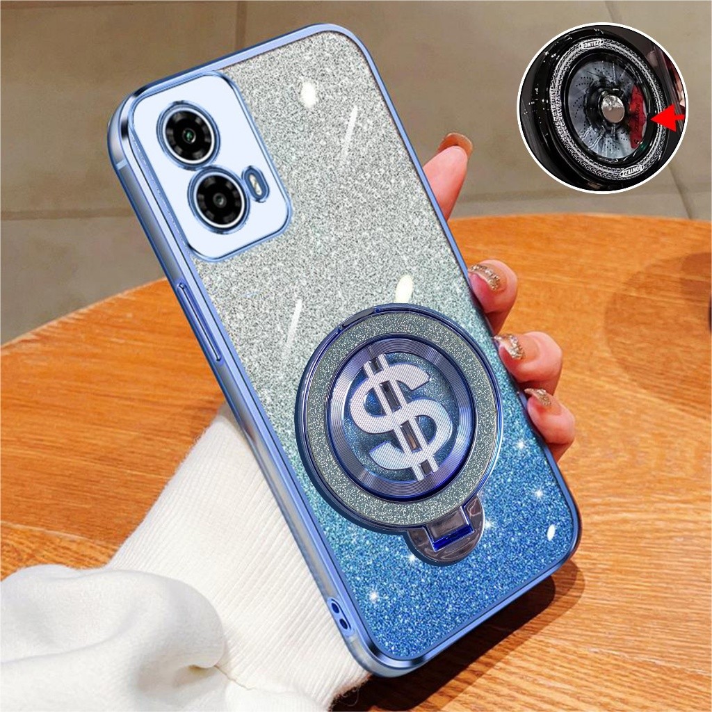 HP Motorola G45 G34 Soft Case Glitter Ring Dollar เคสโทรศัพท์ระดับพรีเมียมไร้สาย