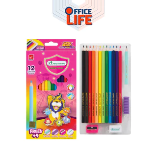 Master Art (มาสเตอร์อาร์ต) ดินสอสีไม้ รุ่น Super Bright และลาย Stitch (สติทช์) แท่งสั้น/ยาว 12–24 สี แถมกบเหลา (1 กล่อง)