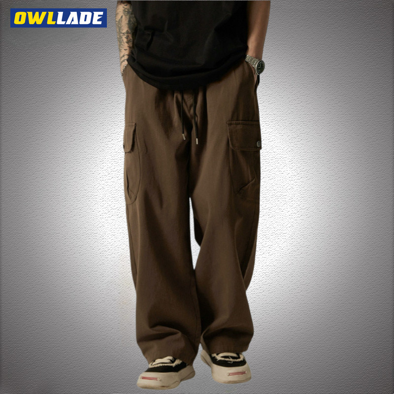 OWLLADE Tactical Cargo Baggy Loose Pants for Men Q47 in Brown B02 2T