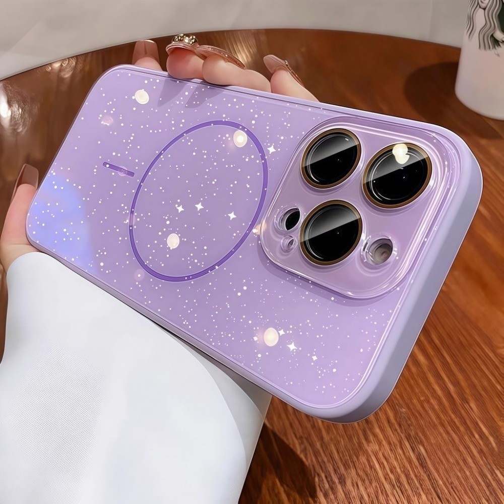 หรูหราGlitterคริสตัลเลนส์เคสโทรศัพท์แม่เหล็กสําหรับiPhone 11 12 13 14 15 16 Pro Max 16 15 14 PlusเงาAG PCปลอกแก้วSoft TPUด้านข้างกันกระแทกปกหลัง