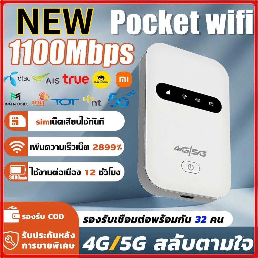 2026 Pocket WiFi ใส่ซิม Wireless 3000mAh 4G Router SIM AIS True NT เราเตอร์ใส่ซิม 5G เราเตอร์ WiFi ใ