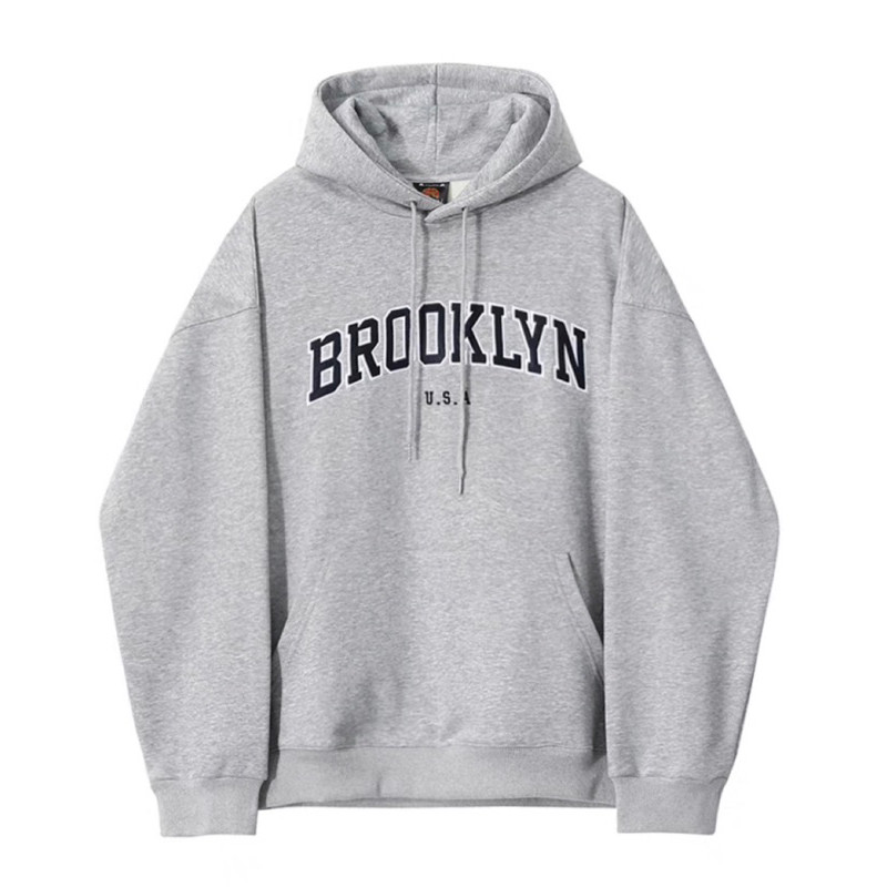 BROOKLYN HOODIES 🩶 สเวตเตอร์มีฮู้ด สีเทา /งานดีมากค่ะ unisex ใส่คู่กันได้นะคะ S-5XL