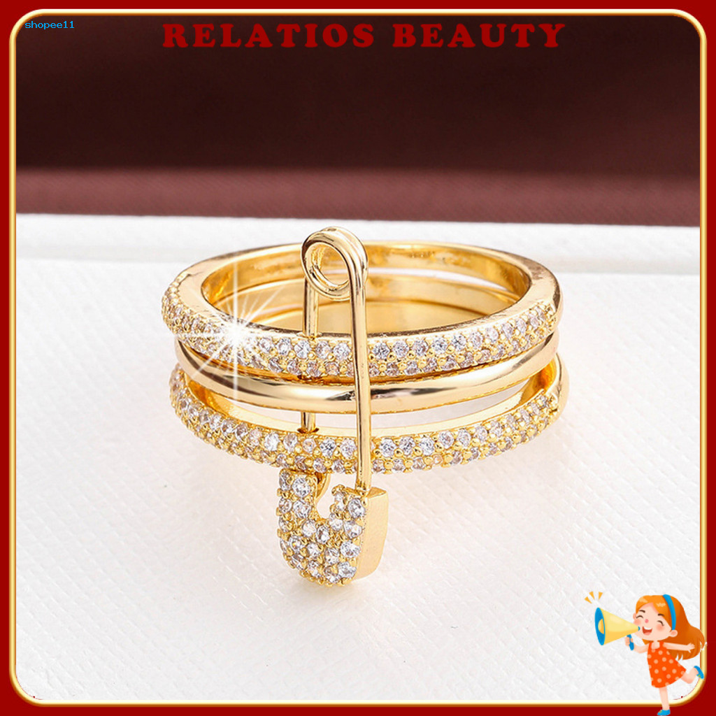 Fi Rhinestone แหวน Intricate Rhinestone รายละเอียดแหวน 3-in-1 ที่ถอดออกได้ Rhinestone Layered แหวนชุ