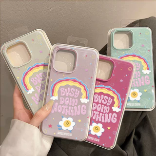 เคสมือถือ For iPhone 16 Pro Max เคสนิ่ม TPU สีลูกกวาด ดอกไม้สีรุ้ง👉For iPhone 11 15 14 13 12 Pro X XS max XR 7 8Plus เคส