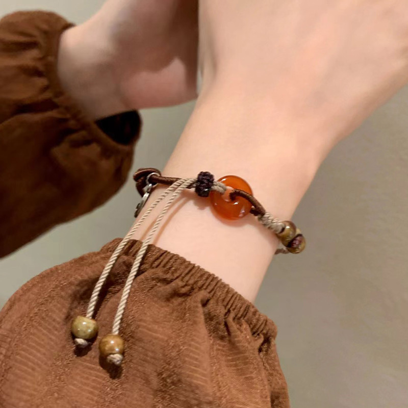 COD💖Amber Ping Buckle BraceletWomen New Chinese Style Woven BraceletRetro Ethnic Style Bracelet-Lune - รูปที่ 3