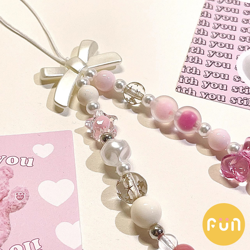 อิน สีชมพูกุทัณฑ์รูปหัวใจลูกปัดโทรศัพท์เชือกเส้นเล็กสายรัดข้อมือพวงกุญแจเสน่ห์โซ่แขวนสายป้องกันการสูญหายที่ทําด้วยมือดินโพลิเมอร์เซ - รูปที่ 3