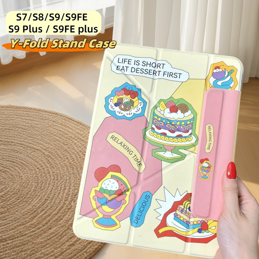 Y-Fold Stand Case Samsung Galaxy Tab S7/S8/S9/S9FE Tab S9 Plus S9FE Plusซัมซุง แท็ป เอส9 เคสน่ารัก