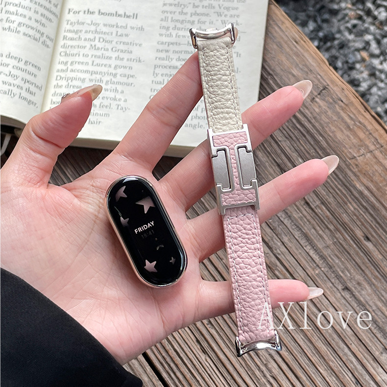 ลิ้นจี่แบบสายหนังสําหรับ เสี่ยวหมี่ ไมล์ วงดนตรี 10 9 8 สร้อยข้อมือแม่เหล็กสําหรับ ไมแบนด์ 3 4 5 6 สายนาฬิกาอุปกรณ์เสริ