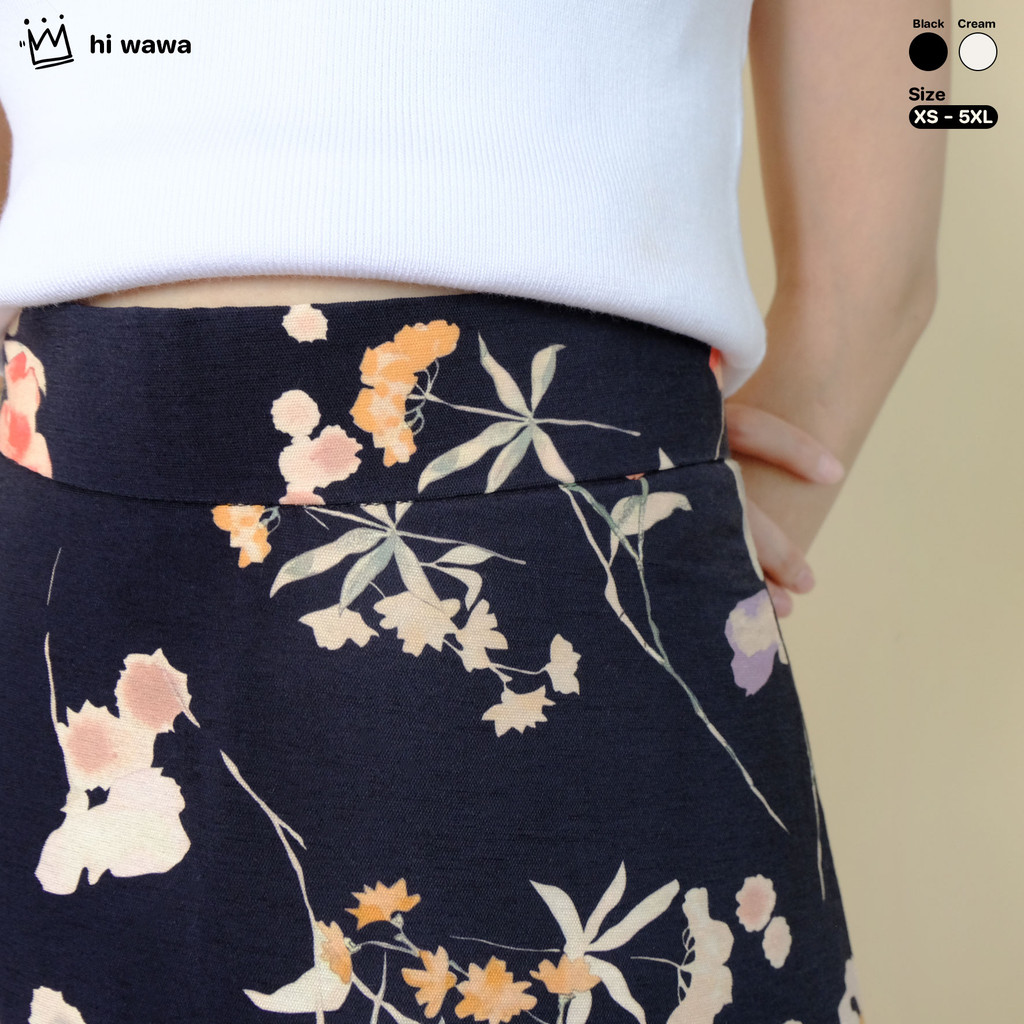 hi wawa - กระโปรงยาว บานผ้าพริ้ว พิมพ์ลายดอกไม้ เอวสูง มีซับใน (รอบเอว 24-40นิ้ว) - รูปที่ 3