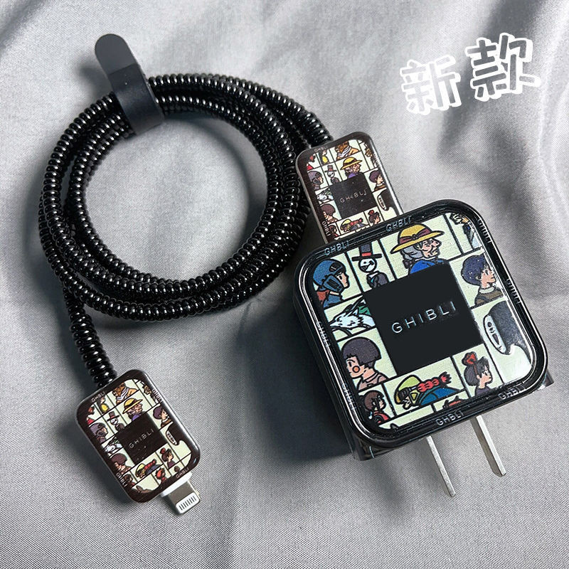 4 in 1/น่ารักอะนิเมะ (Hayao Miyazaki) DIY 18w/20w ชุดตัวป้องกันเครื่องชาร์จสายเคเบิลเข้ากันได้สําหรับ iPhone11 12 13 14 15 16pro max