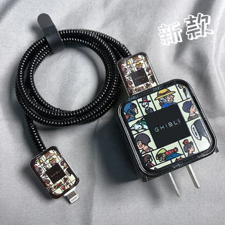 4 in 1/น่ารักอะนิเมะ (Hayao Miyazaki) DIY 18w/20w ชุดตัวป้องกันเครื่องชาร์จสายเคเบิลเข้ากันได้สําหรับ iPhone11 12 13 14 15 16pro max