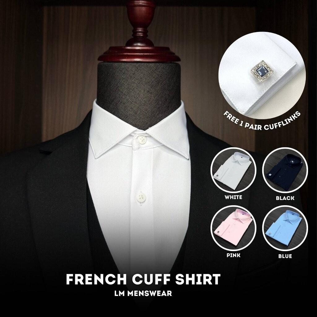 French Cuff Shirt เสื้อเชิ้ตเฟรนช์คัฟ ใส่กระดุมข้อมือคัฟลิงก์ Cufflinks สีขาว ปก Spread Collar (แถมฟรี Cufflink 1 คู่)