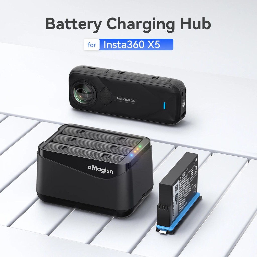 แท่นชาร์จแบตเตอรี่สําหรับ Insta360 X5 สามแบตเตอรี่ Fast Charge พอร์ตชาร์จแบบพกพาพร้อมช่องเสียบการ์ด SD สําหรับ Insta360 X5