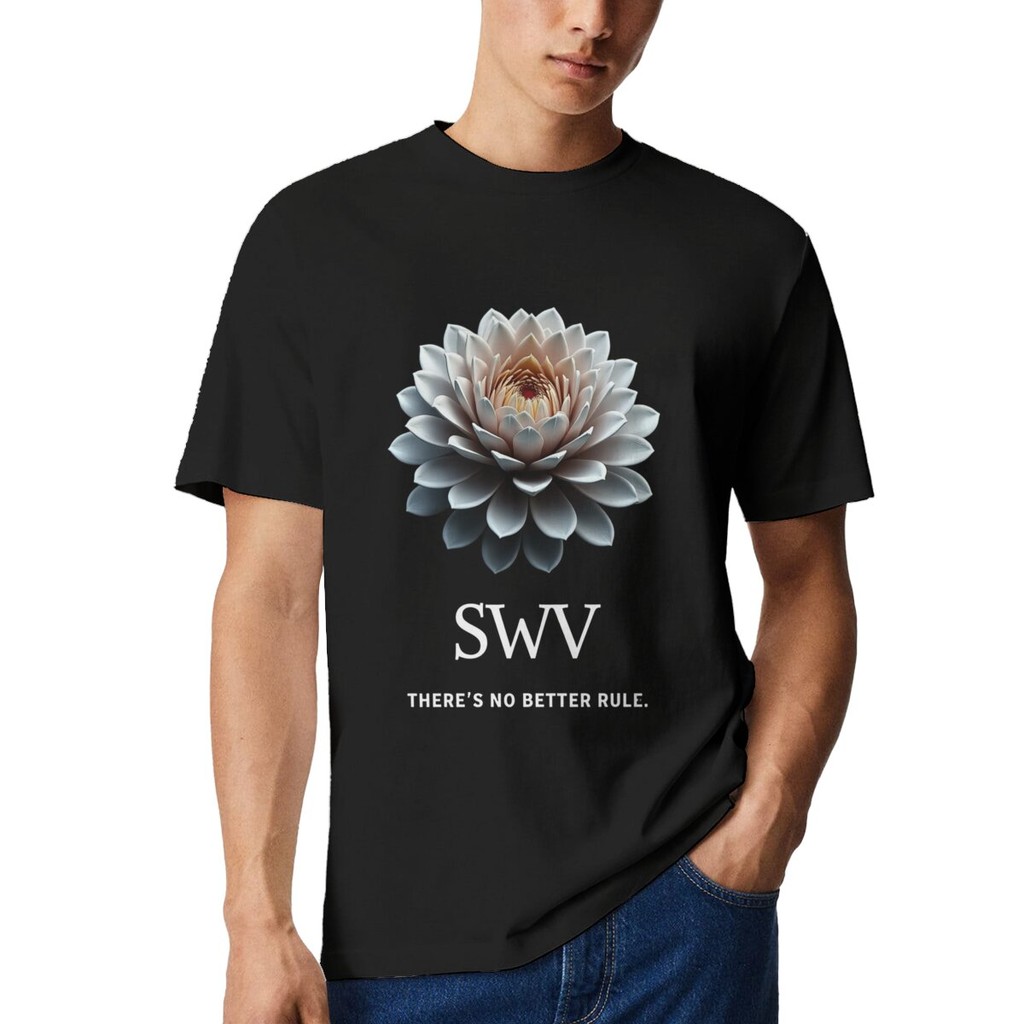 White Lotus SWV ไม่มีการปรับอีกต่อไปทุกฤดูกาล 200g ผ้าฝ้ายด้านเดียวพิมพ์ลูกเรือคอสีดํา