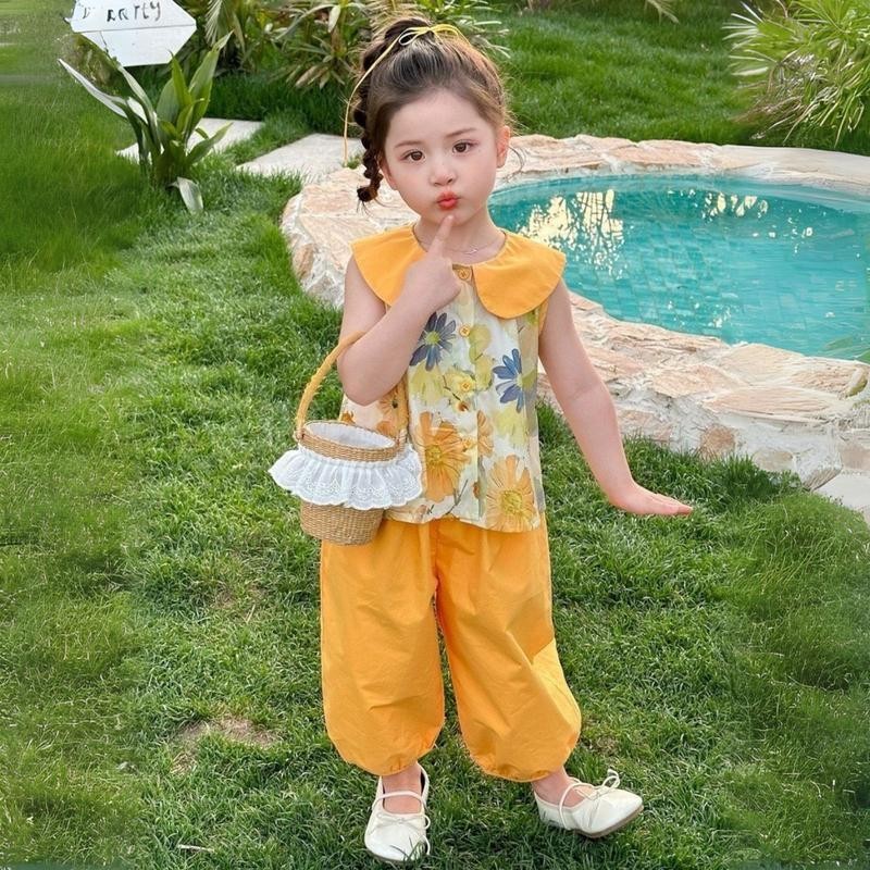 MooDeng Baby ชุดเสื้อกางเกงเด็กผู้หญิง คอตุ๊กตา เสื้อกั๊กแขนกุด thumbnail 4