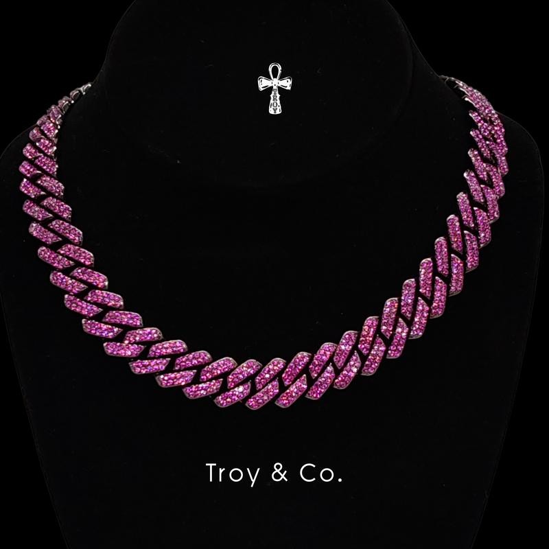 Purple Bling Cuban Chain เพชร CZ  สีม่วง สร้อยคอคิวบันสายฝอ แร็ปเปอร์ลุคเด่น TDN023 Troy & Co.