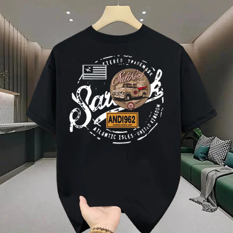 เสื้อยืดผู้ชาย คอกลมแขนสั้น สกรีนลายรถวินเทจ เสื้อยืดสตรีทแฟชั่นผู้ชายเท่ๆ โอเวอร์ไซส์คนอ้วน เสื้อยืดวินเทจ