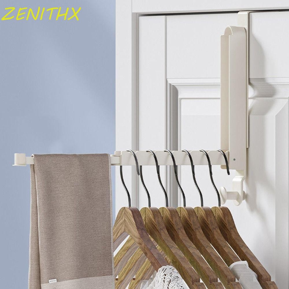 ZENITHX ราวตากผ้าพับได้, ประหยัดพื้นที่ Heavy Duty Over ไม้แขวนเสื้อประตู, อลูมิเนียมอัลลอยด์ที่มีประสิทธิภาพพร้อมก้านหดไม่มีการเจาะตะขอเก็บเสื้อผ้าสําหรับ Home