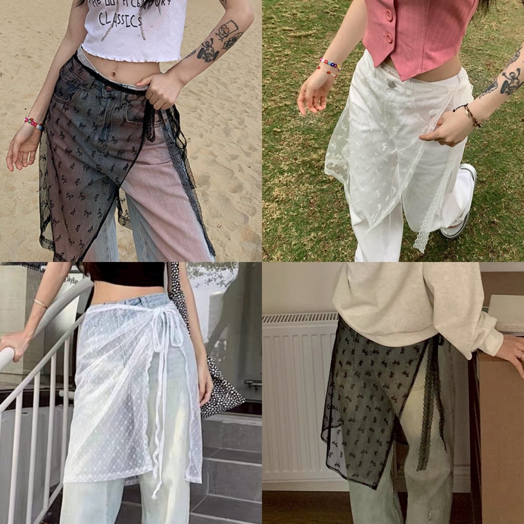 💖Bonnie💖ผ้าลูกเอว ลวดลายเล็ก สีขาวดำ เข็มขัด ผ้าโปร่งแสง  เสริมในการแต่งตัว ทรงสวย พร้อมส่ง