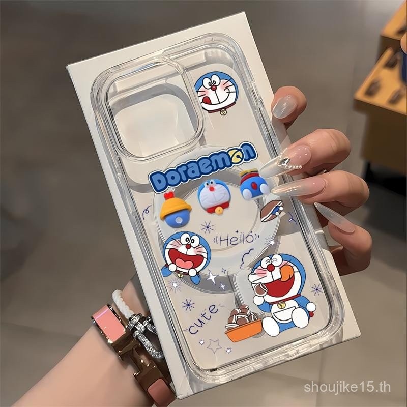 สำหรับเคสโทรศัพท์ iPhone 11Pro 13Pro 11 12 13 14 15 16PRO MAX 11 12 13 14 15 16Plus เคสแม่เหล็กโปร่งใส ดีไซน์โดราเอมอนน่ารักที่ไม่สามารถขโมยได้ ฟีบีซี