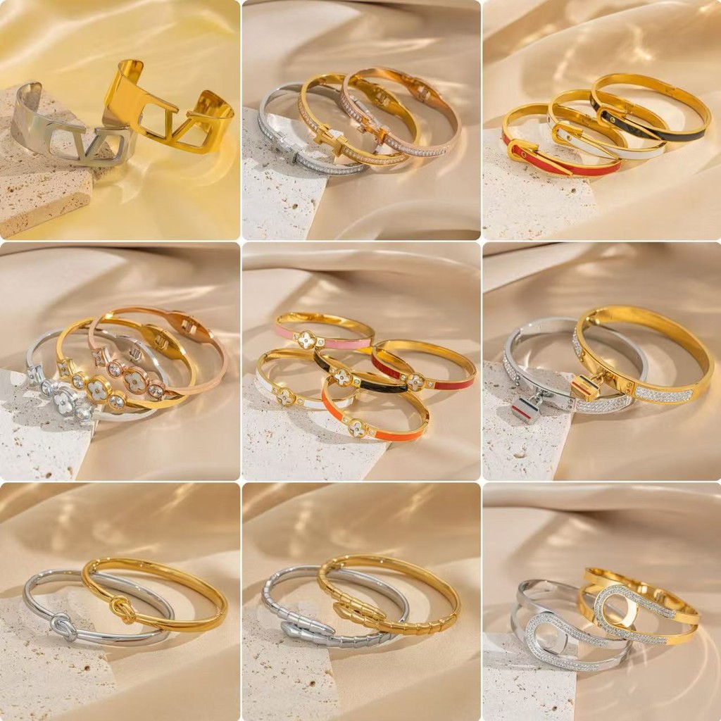 สร้อยข้อมือไทเทเนียมชุบเงิน 18K ทองแท้ เพชร เครื่องประดับสำหรับสุภาพสตรี