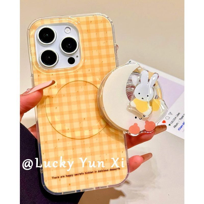 Miffy Rabbit Moon วงเล็บแม่เหล็กเหมาะสําหรับ iPhone16/15promax เคสโทรศัพท์ Apple สไตล์ใหม่ 14/13/12/11/เคสกันกระแทก ZBBY