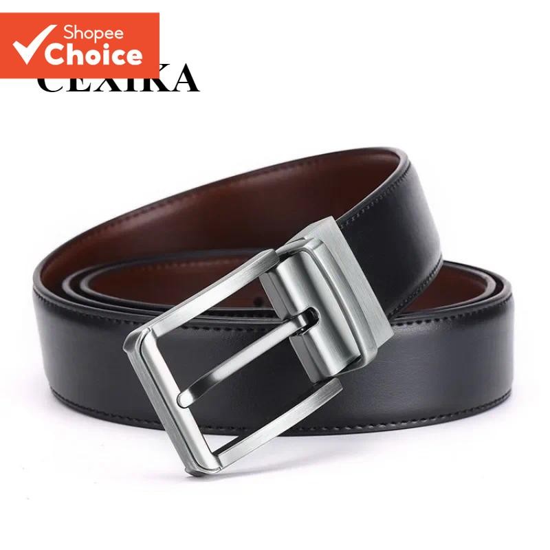 ผู้ชายเข็มขัดหนังแท้ธุรกิจสองด้านขาหัวเข็มขัดสายรัดเอวสําหรับกางเกงยีนส์สบายๆ หนังวัว