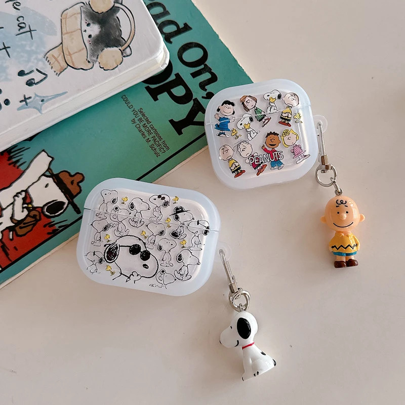 น่ารักการ์ตูน Snooppy Charliie สีน้ําตาลหูฟังสําหรับ Airpods 4 1 2 3 Pro 2 ชุดหูฟังบลูทูธไร้สายป้องก
