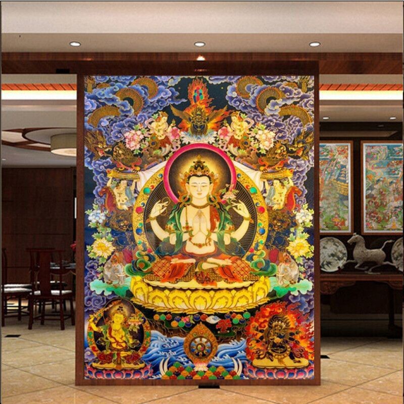 เพชรเต็มเพชรภาพวาดทิเบต Tangka Tangka Avalokitesvara เพชรภาพวาด Xizang Tangka Avalokitesvara พระโพธิ