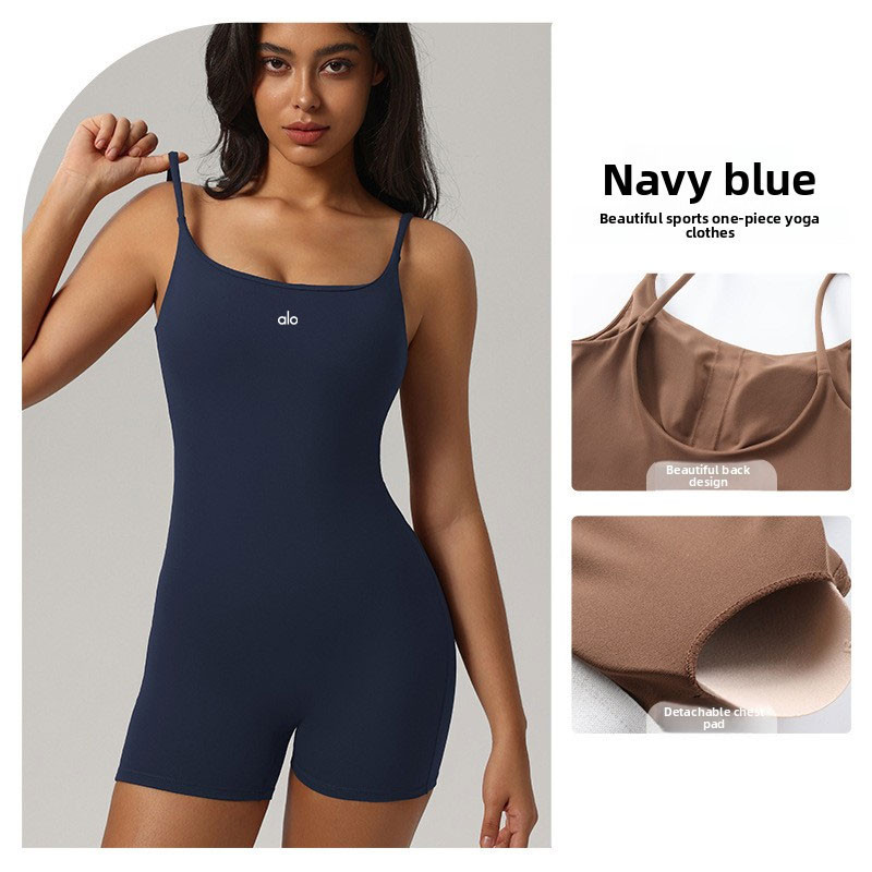 จั๊มสูทสลิงโยคะเปลือย พร้อมแผ่นรองหน้าอก ชุดกีฬารัดรูปสำหรับผู้หญิง - รูปที่ 5