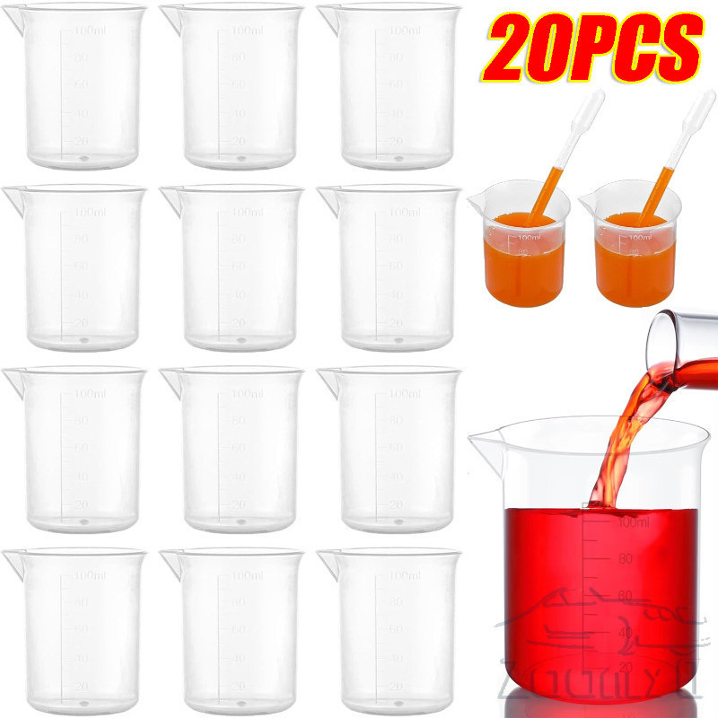 ถ้วยตวง 100 มล. – บีกเกอร์ห้องปฏิบัติการพลาสติกใส – ภาชนะตวงทําอาหารอบในครัว, 5/10/20 ชิ้น ราคา ถูกที่สุด ดีลบีเคเค รูปภาพหลัก