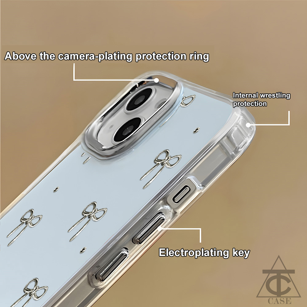 เคส TPUใสชุบไฟฟ้าสุดหรู Samsung A56 A06 A16 A55 A54 A36 A15 A12 A26 A05 A22 A73 S22 S23 S24 S25 Ultra ลายโบว์หัวใจสีเงิน - รูปที่ 2