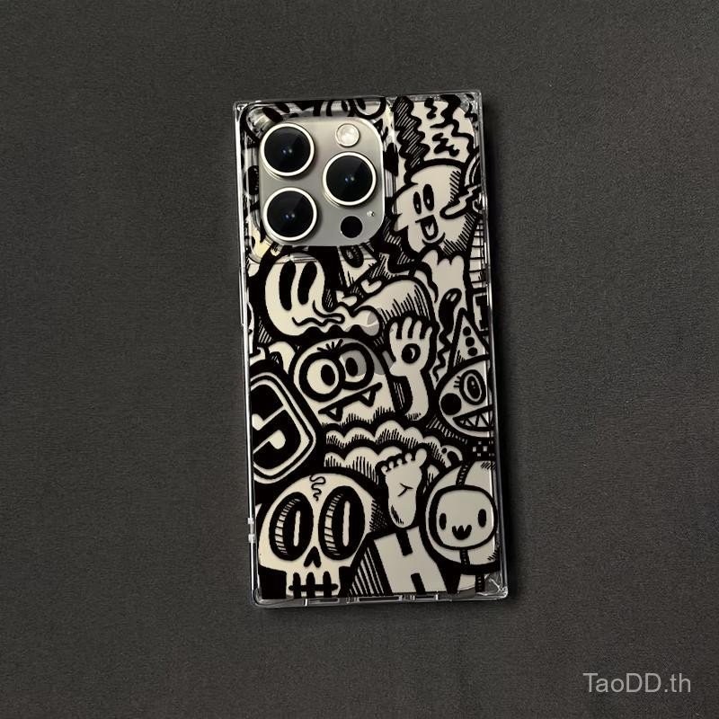 เคสโทรศัพท์ที่เข้ากันได้กับ iPhone 11 12 13 14 15 16 Pro Max Plus การ์ตูนมือโบกมอนสเตอร์กราฟฟิตี้เคสโปร่งใสครอบคลุมเต็มเคสนุ่มกันกระแทกเคสป้องกัน FVOS