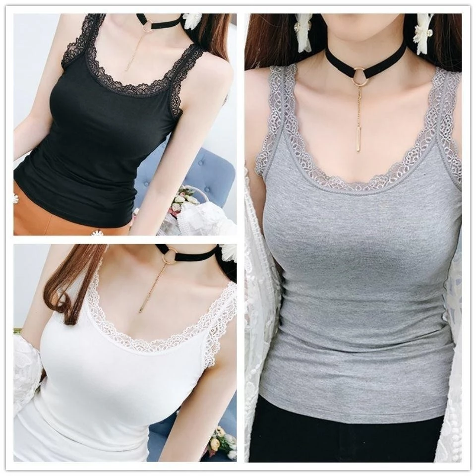 สุภาพสตรีลูกไม้ เสื้อชั้นในสตรี ลำลองคอวี กั๊กแขนกุด สไตล์ใหม่ แฟชั่นเสื้อผ้าหลวม