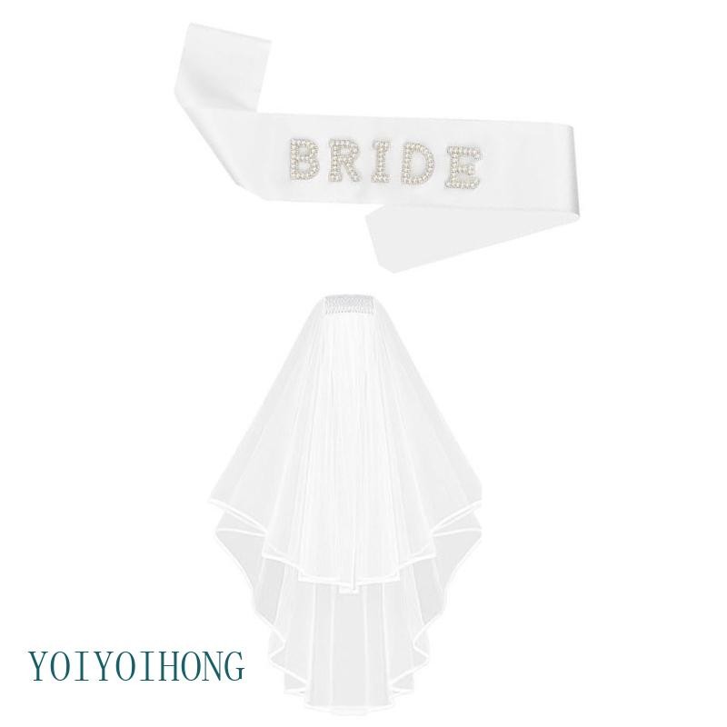 YOI Pearls Wedding Sash Veil Wedding Sash สําหรับเจ้าสาวอาบน้ําสีขาวหรูหรา