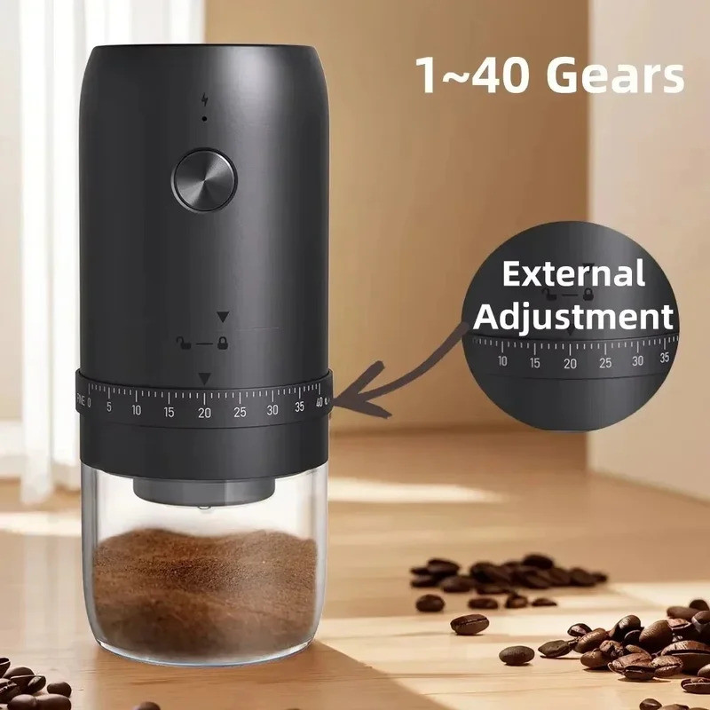 New Portable USB Electric Coffee Bean Grinder 40 Gears External Adjustable Rechargeable Grinders Hou