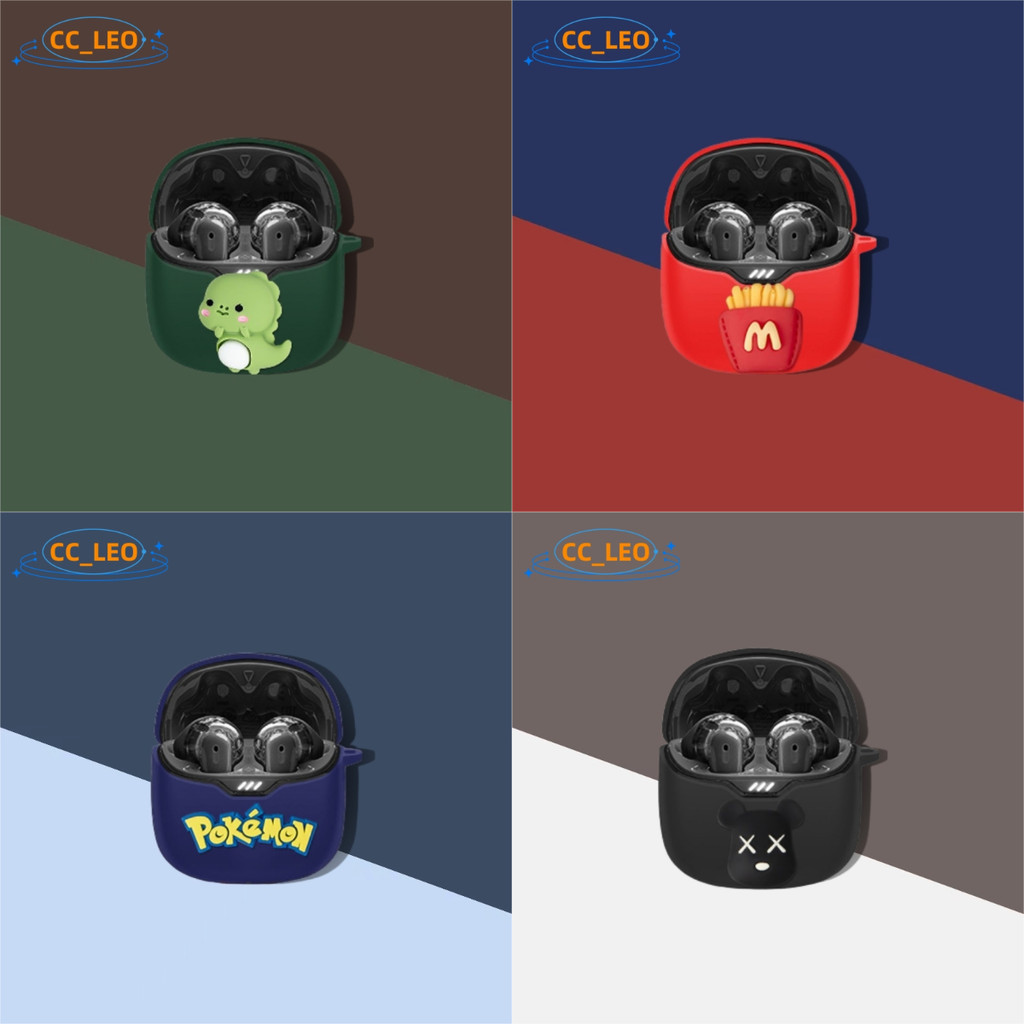 For JBL TUNE FLEX Transparent Soft Case JBL TUNE FLEX Cartoon Bulldog Cute Dinosaur Silicone Soft Ca