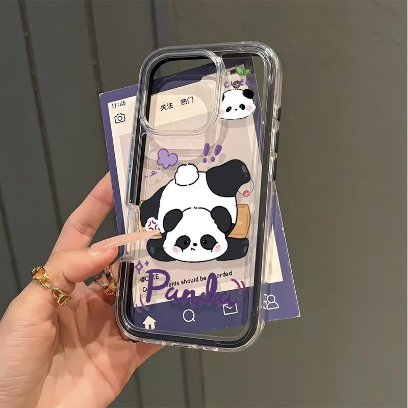 มือถือการออกแบบสองสีรูปแบบการ์ตูนแพนด้าสําหรับiPhone 16 15 14 11 12 13 13PRO 14PRO 16PROMAX 11PROMAX
