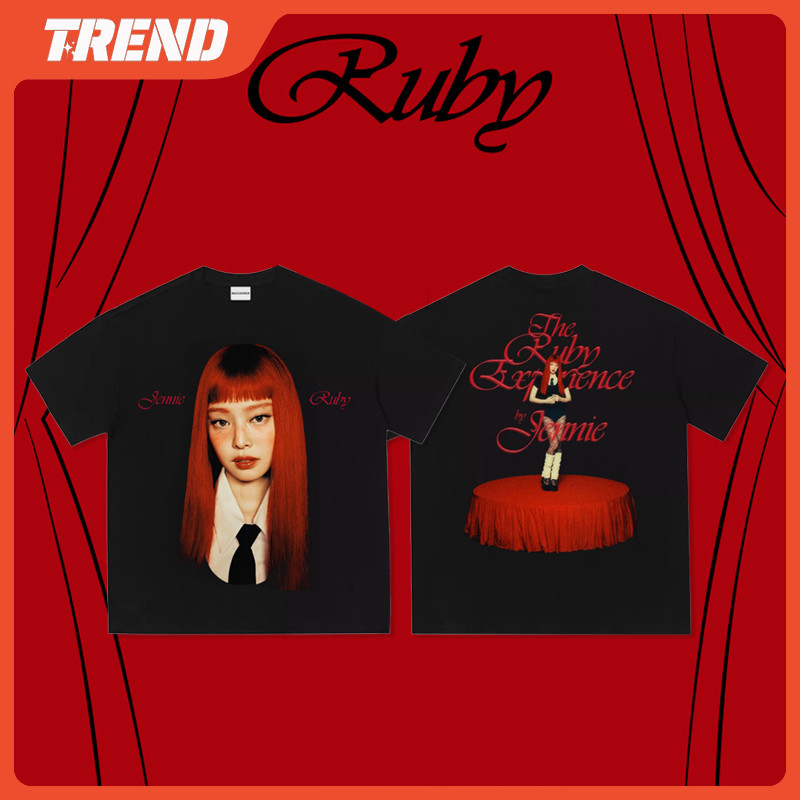 KPOP JENNIE Ruby Merch ผ้าฝ้ายเสื้อยืด Unisex เกาหลีหลวมพิมพ์แขนสั้นแฟชั่นฤดูร้อนเสื้อลําลอง Tee