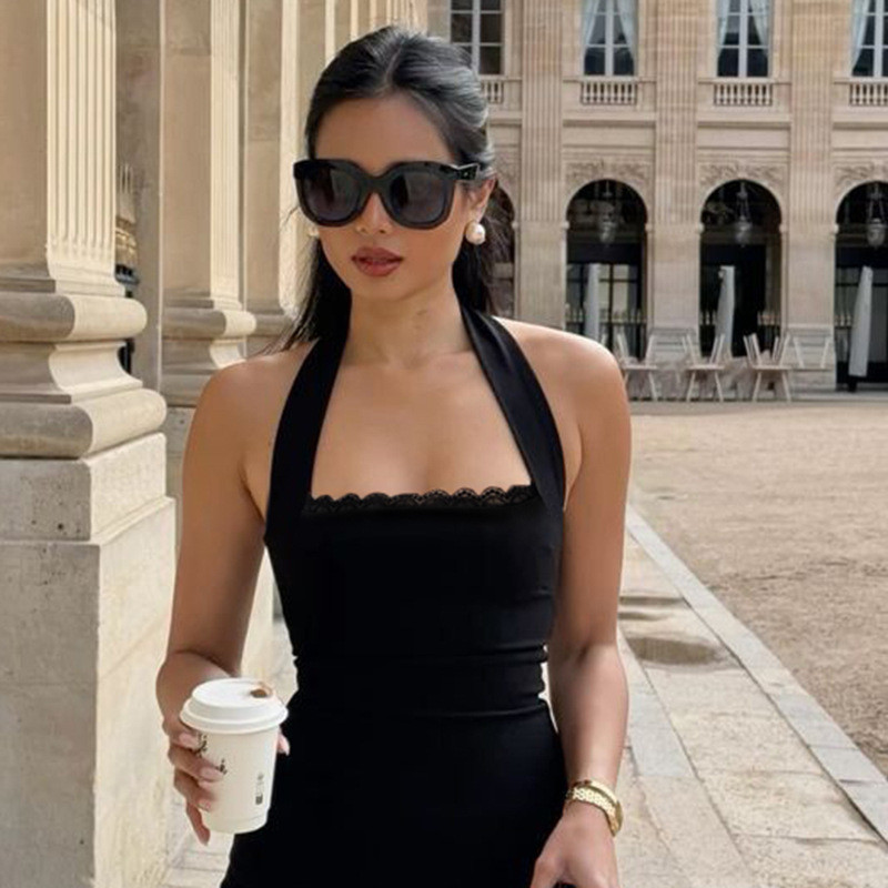 WEANIA ผู้หญิงลูกไม้ Patchwork Halter เสื้อกล้าม