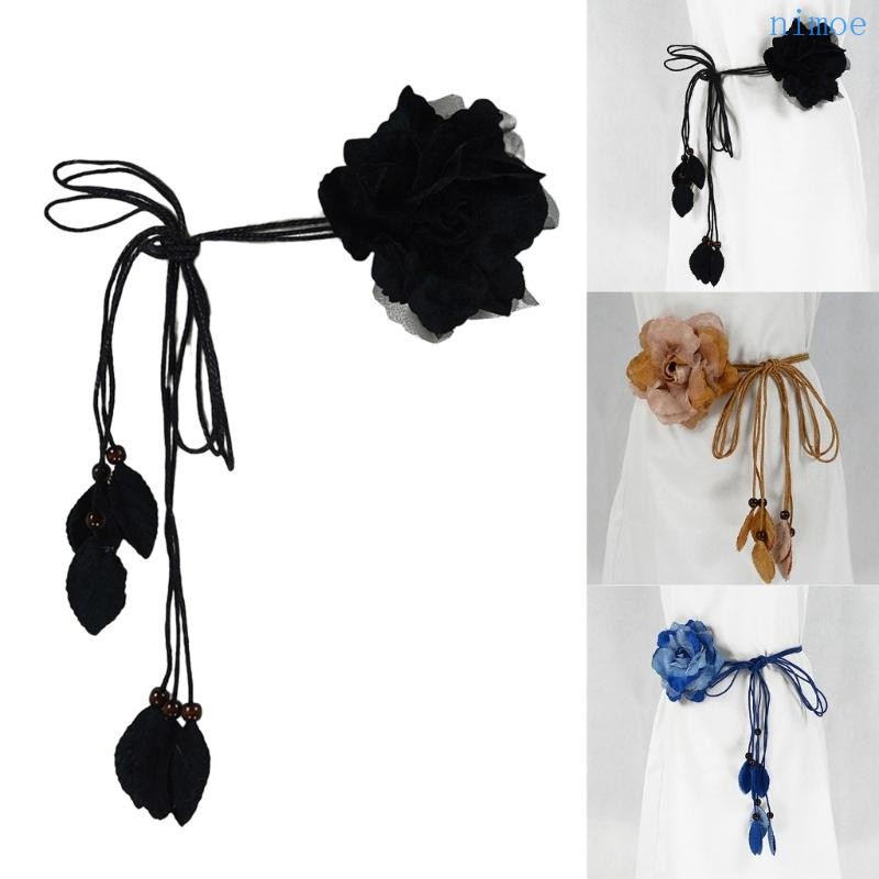 Self-Tie Waist Belt for Women Bohemian Seaside Braided Dress Belt with Flower