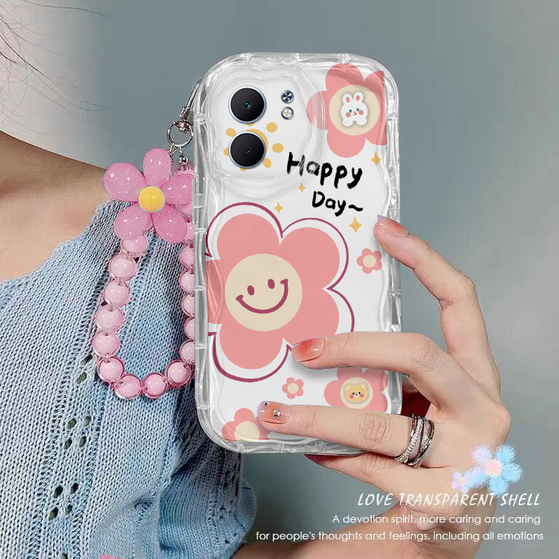 เคส OPPO A5X 2025 A3 A3X A5 PRO 5G เคสโทรศัพท์ใสดอกไม้เชือกแขวนลูกปัดโปร่งใสฝาครอบโทรศัพท์กันกระแทก