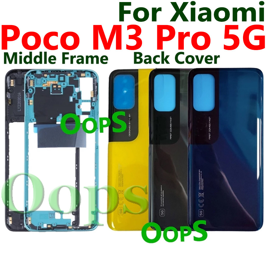 ฝาหลังสําหรับ Xiaomi Poco M3 Pro 5G ฝาหลังแบตเตอรี่ LCD กรอบกลางด้านหน้ากลางแชสซี Bezel