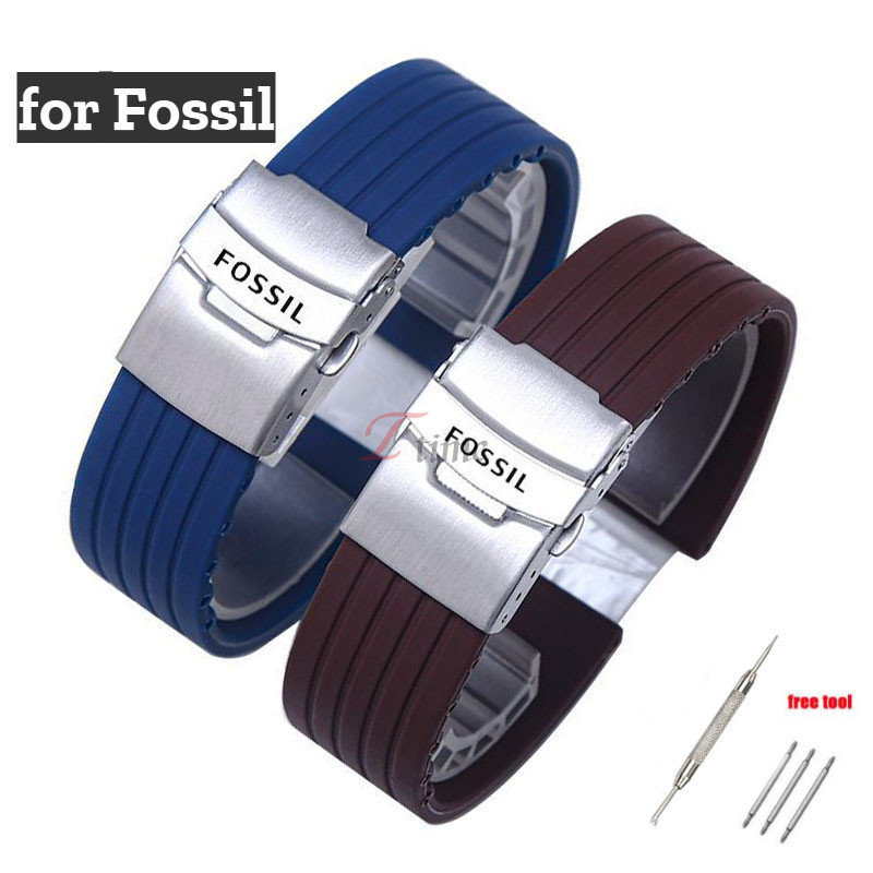 สายนาฬิกาข้อมือซิลิโคนกันน้ํา ลายโลโก้ Fossil Sport สําหรับผู้ชาย ผู้หญิง ขนาด 18/20/22/24 มม.