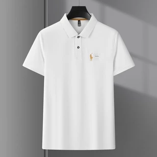 เสื้อโปโลผู้ชายปักหลวมสบายๆธุรกิจแฟชั่นแขนสั้นอเนกประสงค์