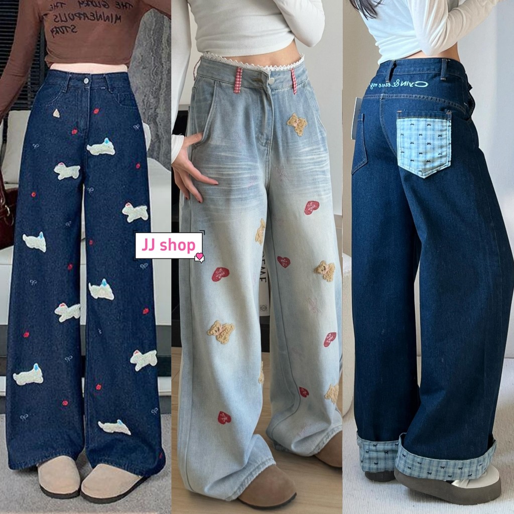JJ Shop​💜​พร้อมส่ง กางเกงยีนส์เอวสูงทรงกระบอก  ทรงสวย แนวหวานสุดฮิตวัยรุ่นมากๆ "NZ1870"NZ88051"