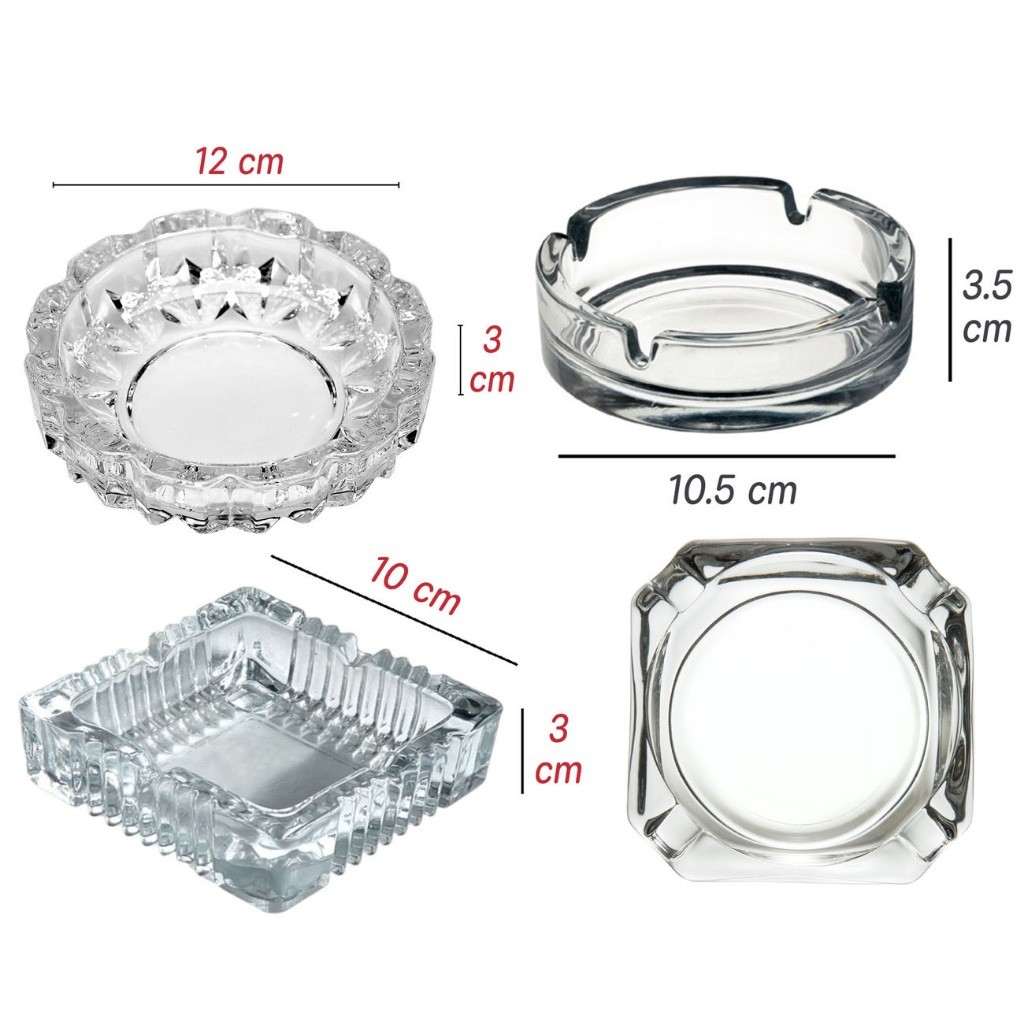 ที่ทิ้งก้นบุหรี่ ที่เขี่ยบุหรี่แก้ว ที่เขียบุหรี่  ขนาด 10.5 ซม. 4 ช่อง /// ที่เขียบุหรี่สี่เหลี่ยม ขนาด 8.5 ซม.