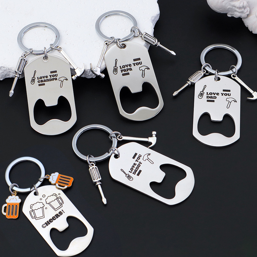 สร้างสรรค์เบียร์ไขควงจี้พวงกุญแจแหวนสแตนเลสที่เปิดขวดพวงกุญแจกระเป๋าเป้สะพายหลังเครื่องประดับของขวัญวันพ่อ