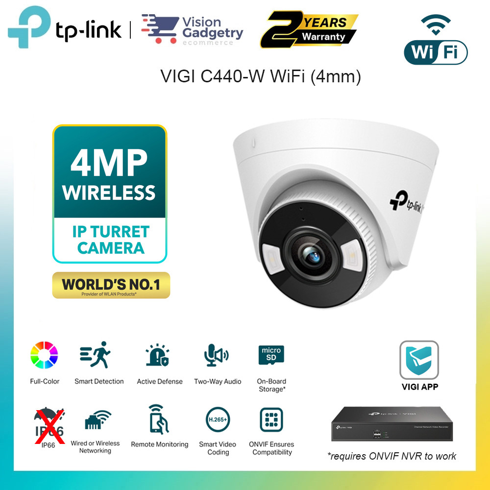 TP-Link VIGI C440-W VIGI 4MP Outdoor Full-Color Wi-Fi Pan Tilt Network Camera